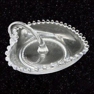 Vintage Candlewick Heart Shaped Nappy Candy Dish Clear Glass Beaded 5.5”W 3”T